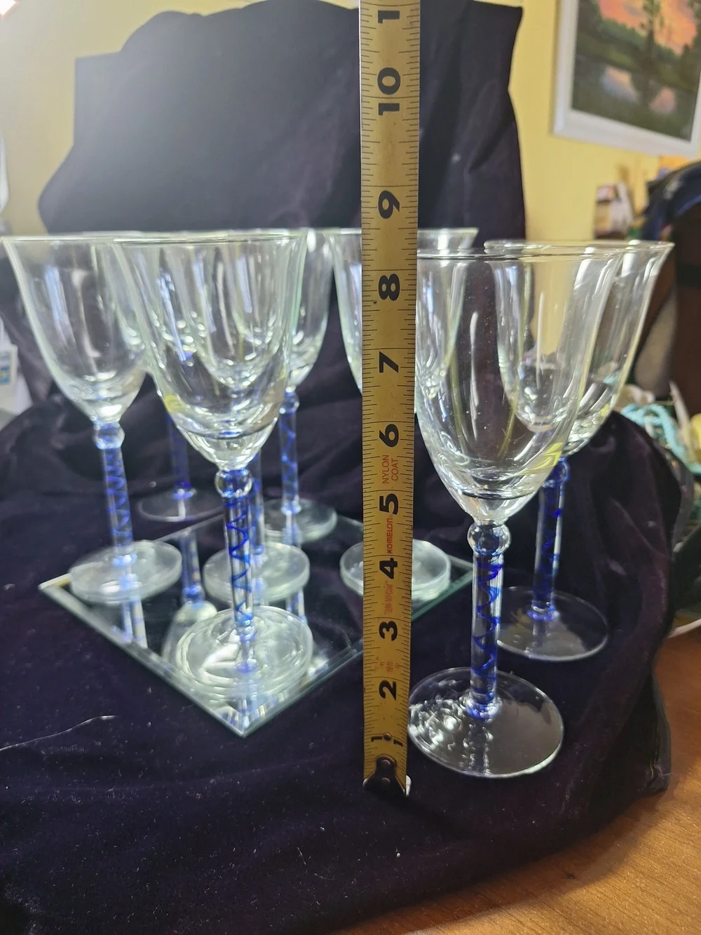 Blue Stem Crystal Wine Glasses - Set of 8